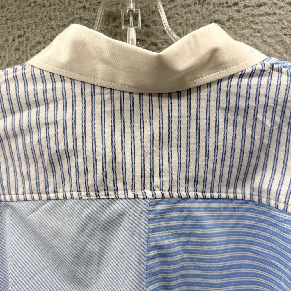 NWT Zara Blue Striped Patchwork Cropped Long Sleeve Button Up Top Shirt Size S - Picture 12 of 12